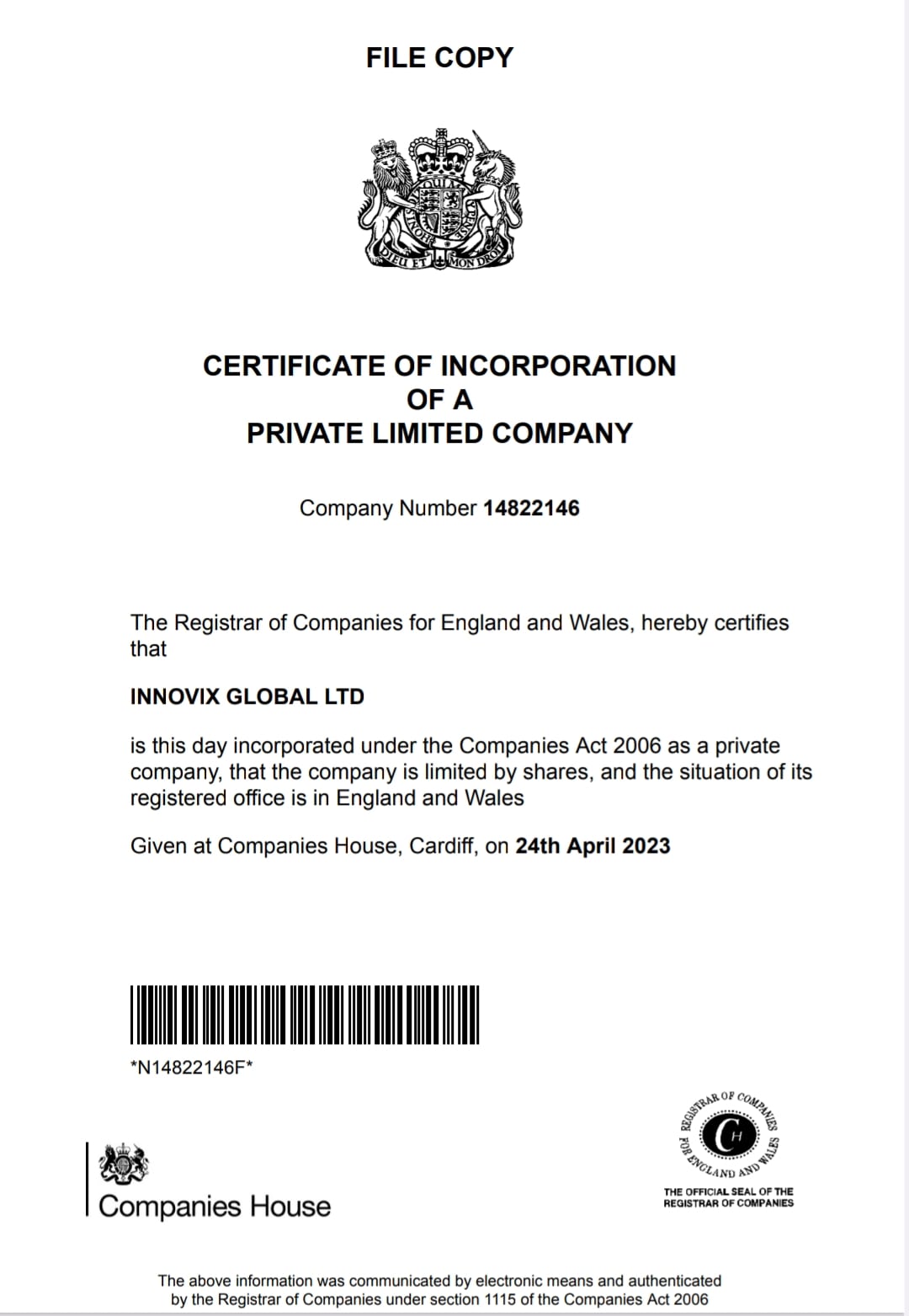 www.innovixinvestment.ltd  certificate